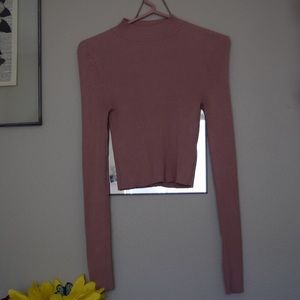 dusty rose tight long sleeved crop top